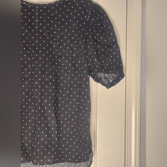 Worthington L Black Polka Dots LINEN Blend Shrtslvs Women’s Top Blouse - Picture 3 of 9